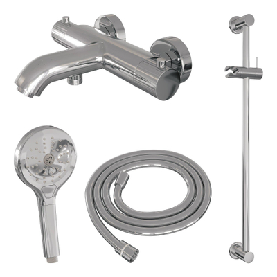 BRAUER Stripe Baddouche Thermostaatkraan - SET 02 - opbouw - glijstang - 3-standen handdouche - doucheslang - chroom