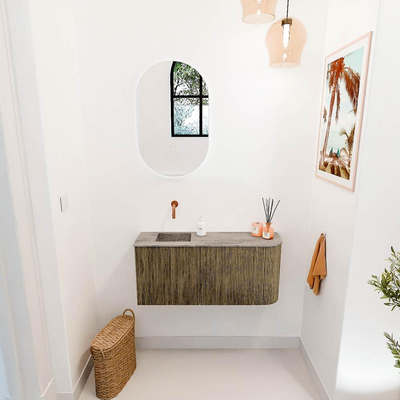 Mondiaz JOYA-DLUX 91.6cm toiletmeubel - ronding rechts kleur Dusk - Wastafel FAYE positie Links Zonder kraangat kleur Oza.