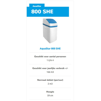 AquaStar 800 SHE Plus Waterontharder met 90kg zout en aansluitset