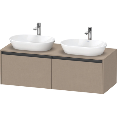 Duravit Ketho.2 Wastafelonderbouwkast - inclusief consoleplaat - met 2 laden - voor dubbele waskommen - 140x55x45.9cm - met handgrepen antraciet - linnen mat