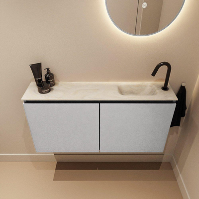 MONDIAZ TURE-DLUX meuble WC 100 cm Plata. EDEN vasque Ostra position droite. Avec 1 trou de robinet.