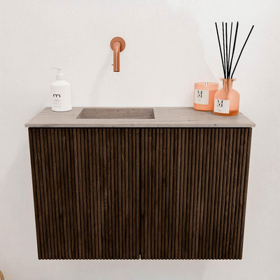 Mondiaz JOYA-DLUX 60cm toiletmeubel - kleur Walnut - Wastafel FAYE positie Links Zonder kraangat kleur Saba.