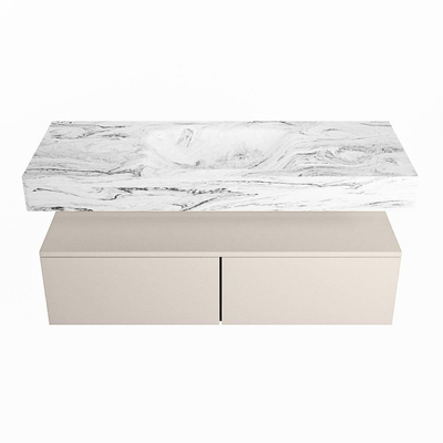 Mondiaz ALAN-DLUX Ensemble de meuble - 120cm - meuble Linen mat - 2 tiroirs - Lavabo Cloud Glace suspendu - vasque Centre - 1 trou de robinet