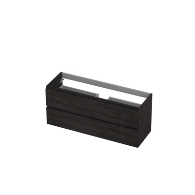 INK Wastafelonderkast - 120x40x52cm - 2 lades - greeploos - met houten keerlijst - MFC - Houtskool eiken