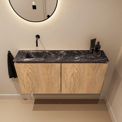 MONDIAZ TURE-DLUX Meuble toilette - 100cm - Washed Oak - EDEN - vasque Lava - position gauche - sans trou de robinet