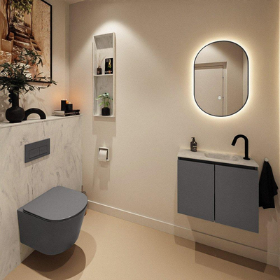 MONDIAZ TURE-DLUX Meuble toilette - 60cm - Dark Grey - EDEN - vasque Opalo - position droite - 1 trou de robinet