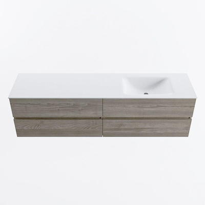 Mondiaz Vica ensemble de meuble de salle de bain - 180cm - meuble sous-vasque marron clair gris - 4 tiroirs - lavabo cloud droite - 1 trou de robinet - version haute de 60cm - talc