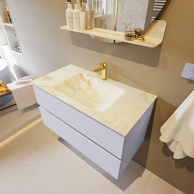 Mondiaz VICA-DLUX ensemble de meuble de salle de bain - 90cm - meuble sous-vasque cale - 2 tiroirs - lavabo encastré cloud milieu - 1 trou de robinet - version haute de 60cm - frape