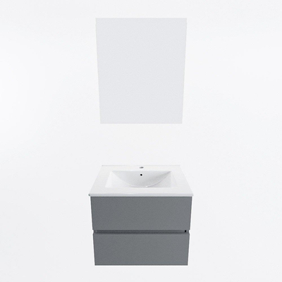 Mondiaz VICA ensemble de meuble de salle de bain - 60cm - meuble sous-vasque plata - 2 tiroirs - lavabo denia milieu - 1 trou de robinet - couleur Blanc Brillant - miroir LED - version XL 60cm de haut