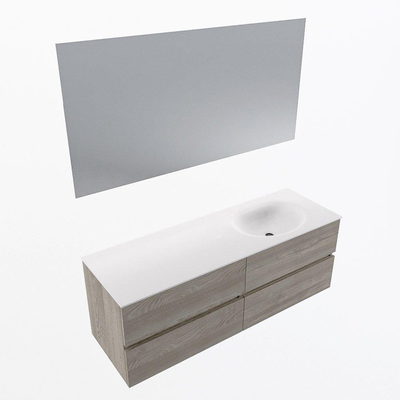 Mondiaz VICA ensemble de meuble de salle de bain - 140cm - meuble sous-vasque marron clair gris - 4 tiroirs - lavabo lune droite - 1 trou de robinet - couleur talc - miroir LED - version XL 60cm haut