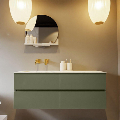 Mondiaz VICA-DLUX ensemble de meuble de salle de bain - 130cm - meuble sous-vasque armée - 4 tiroirs - lavabo encastré nuage gauche - sans trous de robinet - version haute de 60cm - opalo