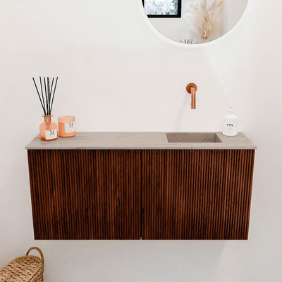 Mondiaz JOYA-DLUX 90cm toiletmeubel - kleur Ruby - Wastafel FAYE positie Rechts Zonder kraangat kleur Saba.