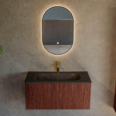 Mondiaz KURVE Ensemble de meuble de salle de bains - 90x46x40cm - 1 tiroir - lavabo solid surface - central - 1 trou de robinet - Ruby