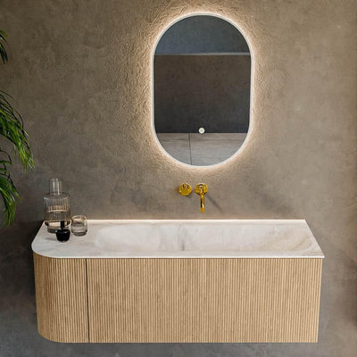 MONDIAZ KURVE-DLUX 125cm Meuble salle de bain avec module 25 G - couleur Oak - 1 tiroir - 1 porte - vasque BIG MEDIUM droite - sans trou de robinet - couleur Frappe