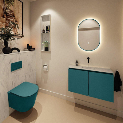 MONDIAZ TURE-DLUX Meuble toilette - 80cm - Smag - EDEN - vasque Opalo - position centrale - sans trou de robinet