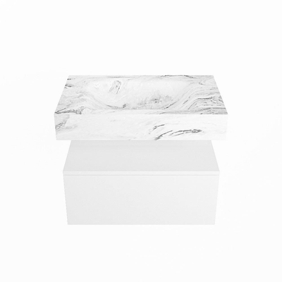 MONDIAZ ALAN - DLUX Badkamermeubelset - 70cm - onderkast - Talc - 1 lade - vrijhangende wastafel - wasbak midden - 1 kraangat - Glace