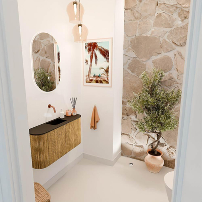 Mondiaz JOYA 83.2cm toiletmeubel - ronding links en rechts kleur Oak - Wastafel FAYE positie Midden Zonder kraangat kleur Urban.