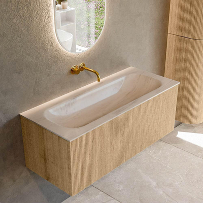 MONDIAZ KURVE-DLUX 110cm badmeubel kleur Oak met 1 lade en 0 deuren. Wastafel BIG MEDIUM Midden zonder kraangat Meli.