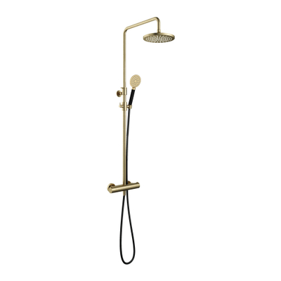 Hotbath Cobber Thermostatische regendoucheset - met 20cm ronde hoofddouche ronde handdouche - geborsteld messing goud