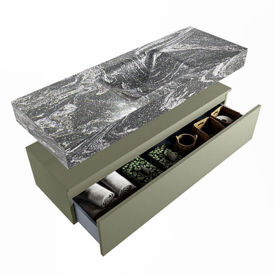 Mondiaz ALAN-DLUX Ensemble de meuble - 130cm - meuble Army mat - 1 tiroir - Lavabo Cloud Lava suspendu - vasque Centre - 1 trou de robinet