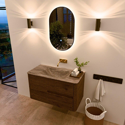 Mondiaz CIRO-DLUX Badkamermeubelset - 90x45x50cm - Solid surface wastafel Oza - 1 wasbak Midden - zonder kraangaten - 2 lades - Dusk