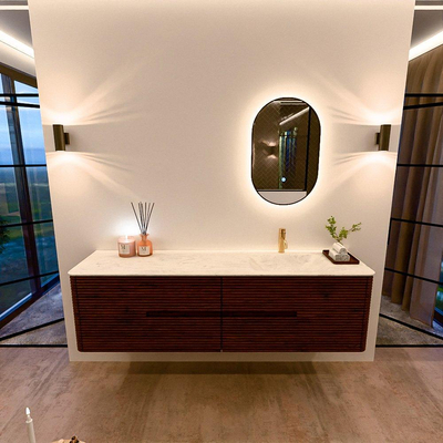 Mondiaz CIRO-DLUX Badkamermeubelset - 180x45x50cm - Solid surface wastafel Opalo - 1 wasbak Rechts - 1 kraangat - 4 lades - Ruby