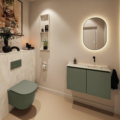 MONDIAZ TURE-DLUX Meuble toilette - 80cm - Army - EDEN - vasque Ostra - position droite - sans trou de robinet