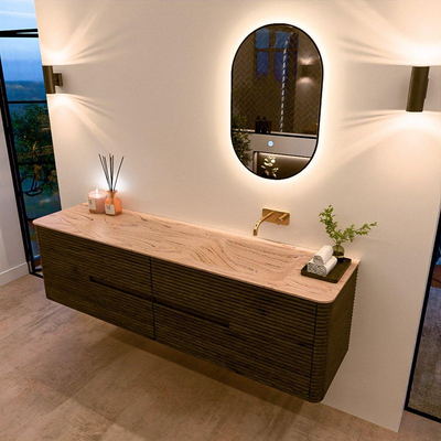 Mondiaz CIRO-DLUX Ensemble de meubles de salle de bains - 180x45x50cm - Plan-vasque solid surface Arena - 1 vasque à droite - sans trous de robinet - 4 tiroirs - Shadow