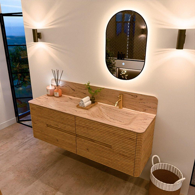 Mondiaz CIRO-DLUX Badkamermeubelset - 150x45x50cm - Solid surface wastafel Arena - 1 wasbak Rechts - 1 kraangat - 4 lades - Oak