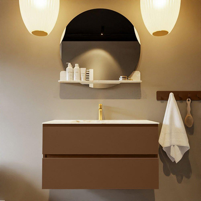 MONDIAZ VICA-DLUX Ensemble meuble de salle de bains - 90cm - meuble bas rust - 2 tiroirs - lavabo encastré cloud au milieu - 1 trou de robinet - version haute 60cm - frape