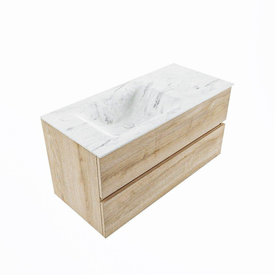 Mondiaz VICA-DLUX ensemble de meuble de salle de bain - 100cm - meuble sous-vasque chêne blanchi - 2 tiroirs - lavabo encastré cloud gauche - sans trous de robinet - version haute de 60cm - opalo