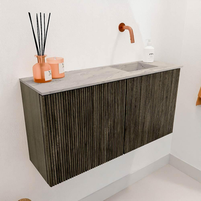 Mondiaz JOYA-DLUX 80cm toiletmeubel - kleur Shadow - Wastafel FAYE positie Rechts Zonder kraangat kleur Glace.