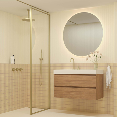 INK SP25 Miroir - 80x3x80cm - LED en bas et en haut changement de couleur - dimmable - Chauffage de miroir - rond - dans un cadre en acier - Miroir en aluminium