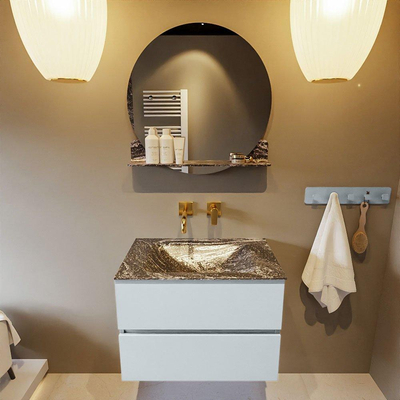 Mondiaz VICA-DLUX Ensemble de meuble de salle de bain - 70cm - meuble sous-vasque argile - 2 tiroirs - lavabo encastrée nuage milieu - sans trous de robinet - version haute 60cm - lave