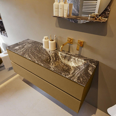 Mondiaz VICA-DLUX ensemble de meuble de salle de bain - 130cm - meuble sous-vasque oro - 2 tiroirs - lavabo encastré cloud droite - sans trous de robinet - version haute de 60cm - lave