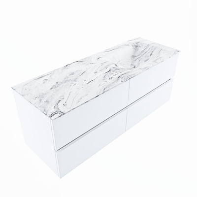 Mondiaz VICA-DLUX ensemble de meuble de salle de bain - 130cm - meuble sous-vasque talc - 4 tiroirs - lavabo encastré cloud droite - 1 trou de robinet - version haute de 60cm - glace