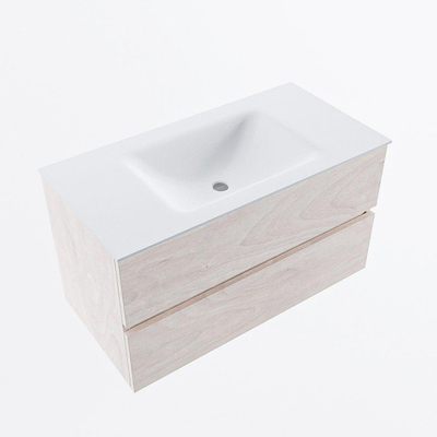 Mondiaz VICA ensemble de meuble de salle de bain - 90cm - meuble sous vasque en aggloméré - 2 tiroirs - lavabo cloud milieu - 1 trou de robinet - version haute de 60cm - talc