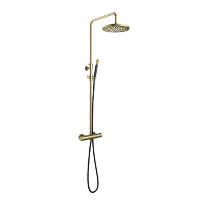Hotbath Cobber ensemble de douche pluie thermostatique avec pomme de douche ronde de 30 cm douchette barre laiton brossé