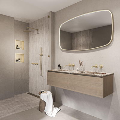 INK SP31 miroir – 140 x 80 cm – LED directe tout autour – chauffage de miroir – Or brossé