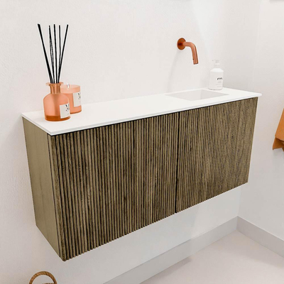 Mondiaz JOYA 90cm toiletmeubel - kleur Dusk - Wastafel FAYE positie Rechts Zonder kraangat kleur Talc.