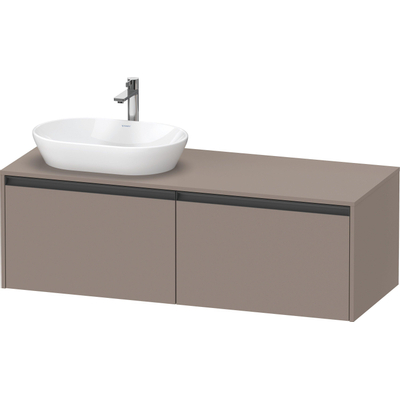 Duravit ketho 2 meuble sous lavabo avec plaque console avec 2 tiroirs pour lavabo à gauche 140x55x45.9cm avec poignées anthracite basalte mate