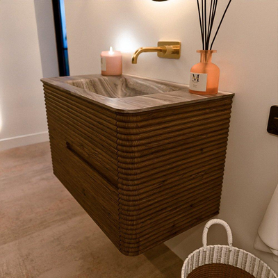 Mondiaz CIRO-DLUX Badkamermeubelset - 80x45x50cm - Solid surface wastafel Sombra - 1 wasbak Midden - zonder kraangaten - 2 lades - Dusk