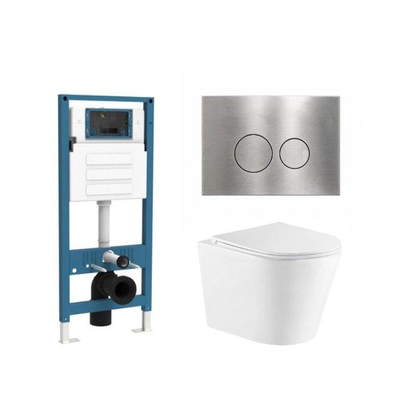 QeramiQ Dely Ensemble de toilette - réservoir encastré Qeramiq Flush - abattant slim - plaque de commande en métal inox - boutons ronds - blanc mat