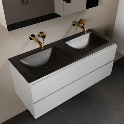 Mondiaz Aivy badmeubelset - 120x45x50cm - 0 kraangaten - 2 wasbakken urban Solid surface - Links en rechts - 2 lades - Met spiegelkast - MDF Talc