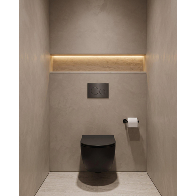 QeramiQ Dely Swirl Toiletset - 36.3x51.7cm - Geberit UP320 inbouwreservoir - met Burda frame - 35mm zitting - gunmetal bedieningsplaat - ronde knoppen - mat zwart