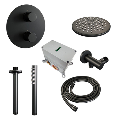 BRAUER Black Edition ensemble de douche pluie encastré – douche de tête Ø 20 cm – bras de plafond 30 cm – douchette bâton – support fixe