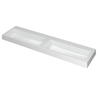 INK Momento wastafel - 180x45x9cm - 2 wasbakken - 2 kraangaten - polystone wit glans OUTLETSTORE