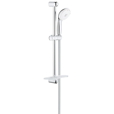 GROHE New Tempesta 100 Ensemble de douche - 60cm - douchette ronde - 4 types de jet - flexible de douche lisse - avec porte-savon - chrome/blanc