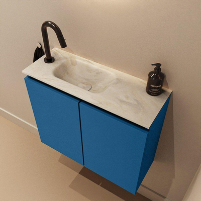 MONDIAZ TURE-DLUX 60cm toiletmeubel Jeans. EDEN wastafel Ostra positie links. Met 1 kraangat.