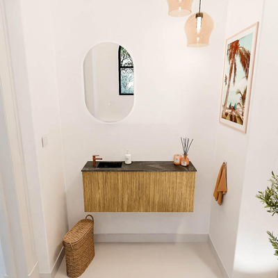 Mondiaz JOYA-DLUX 100cm toiletmeubel - kleur Oak - Wastafel FAYE positie Links 1 kraangat kleur Lava.